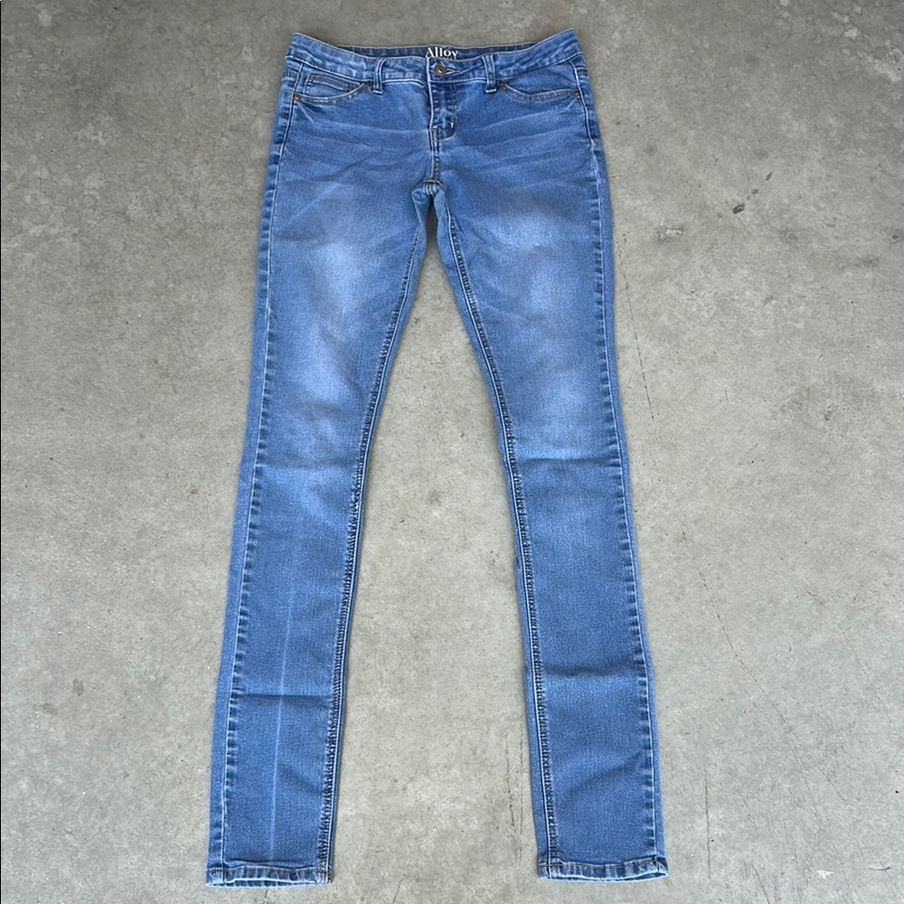 ALLOY Blue Skinny Jeans with Stretch and Faded Details